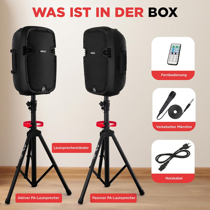 Pyle PA Anlage, 1000W- PA Anlage Komplettset, Lautsprecher mit Mikrofon, Partybox Bluetooth, DJ Laut