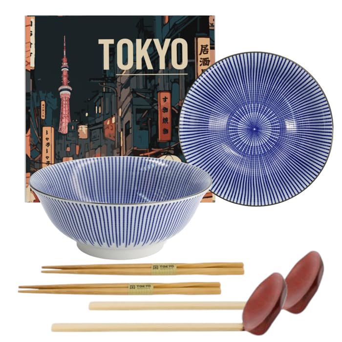 TOKYO Design Kotobuki Tokusa Schalen 2er Set | Japanisches Porzellan mit Tokusa-Muster | Suppenschal