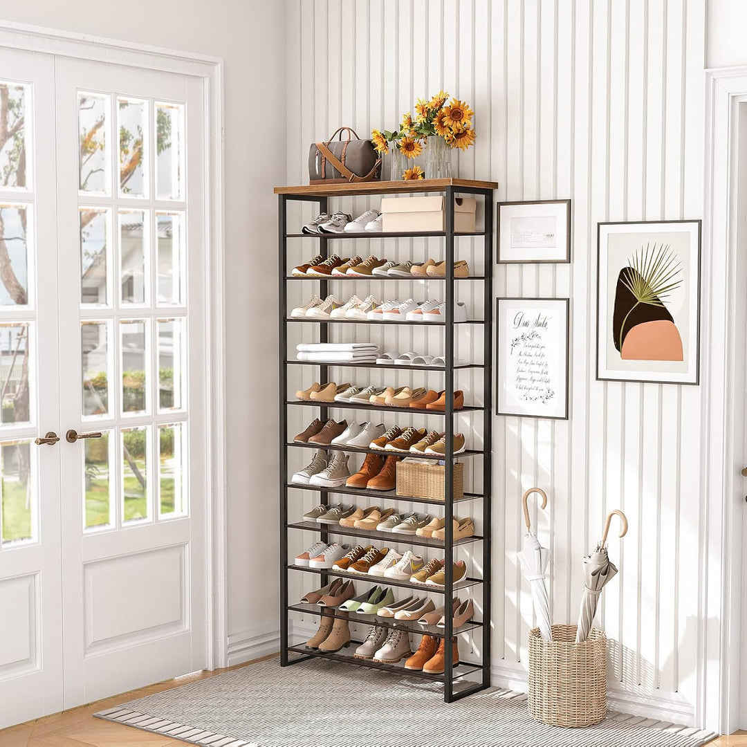 HOOBRO Grosse Schuhregal, 12-stöckiges Schuhablage, Schuhschrank hoch, für 35-45 Paar Schuhe, Metall