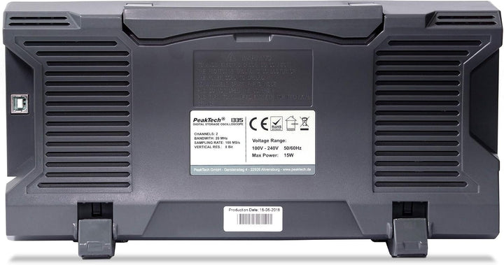 PeakTech P 1336 50 MHz 2-Kanal Digital-Speicher-Oszilloskop mit USB-Schnittstelle, 15 W, 240 V, 50 M