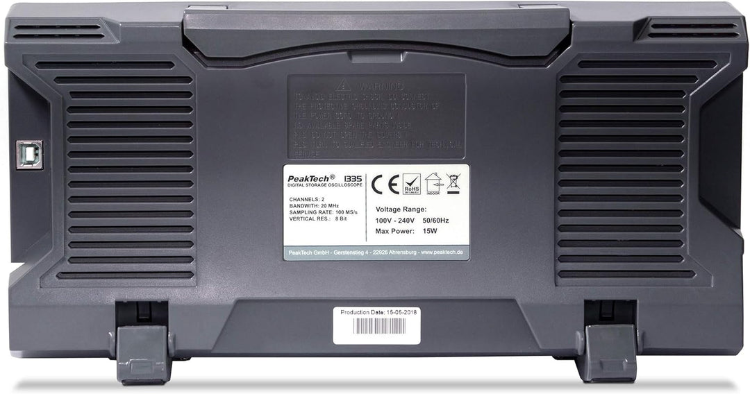 PeakTech P 1335 20 MHz 2-Kanal Digital-Speicher-Oszilloskop mit USB-Schnittstelle, 15 W, 240 V, 20 M