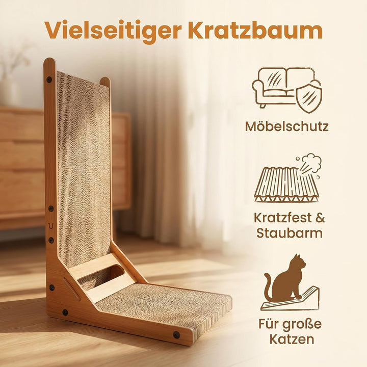 Kratzbrett für Katzen,60 cm L-förmiges Kratzmöbel mit Ballspielzeug | Kratzpappe aus hochwertigem Ka