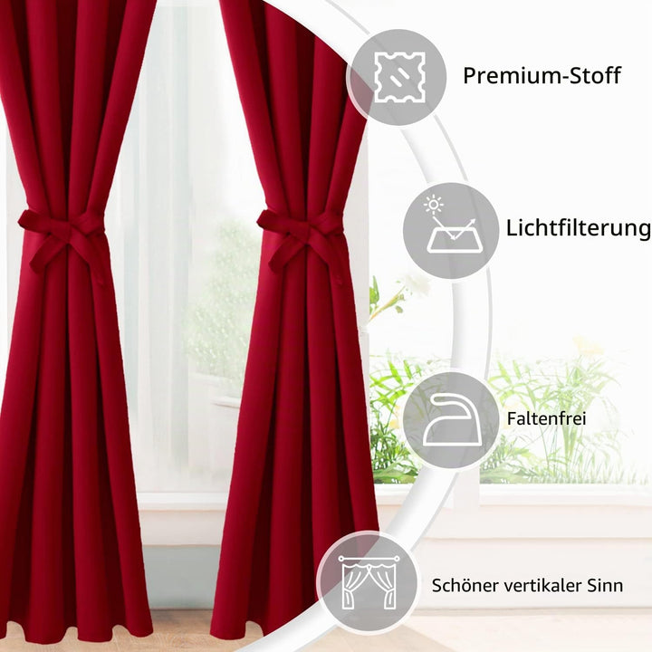 JIUZHEN Blickdicht Vorhänge Gardinen Ösenvorhang für Schlafzimmer Wohnzimmer,Rot Verdunkelungsvorhan