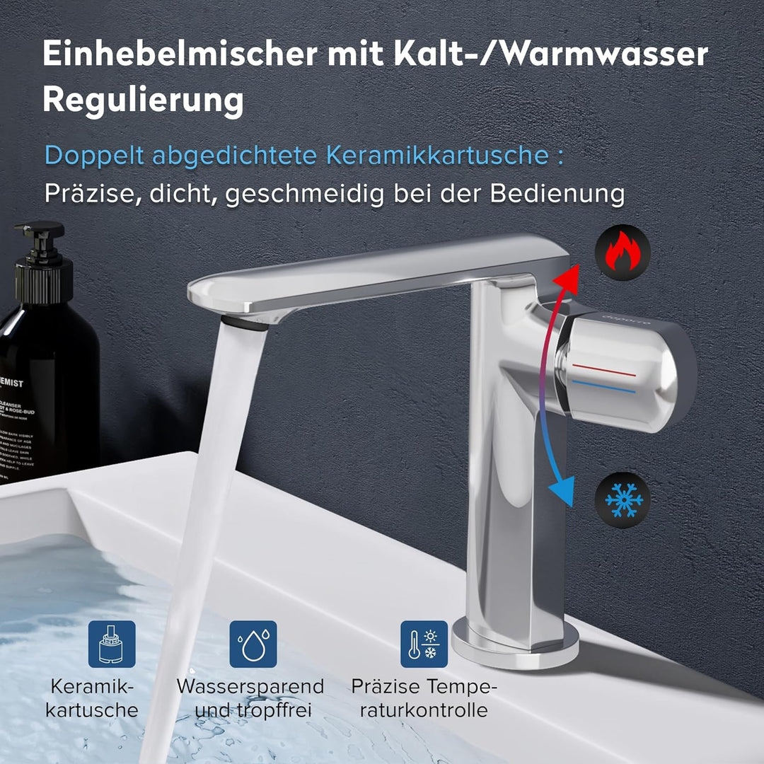 doporro Wasserhahn Bad, Waschtischarmatur mit Auslaufhöhe 156 mm, Vollmessing-Körper，Mischbatterie f