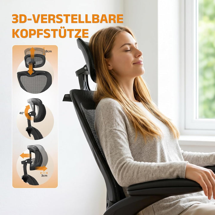 naspaluro Bürostuhl Ergonomisch Schwarz, Individuell Verstellbarer Gaming Stuhl Drehstuhl Ergonomisc