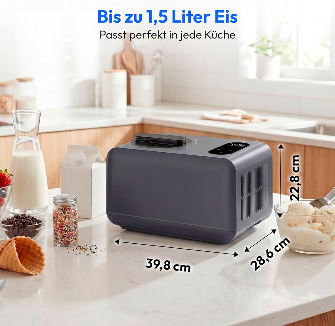 MEDION Eismaschine MD 100087, Kapazität für 1,5 L Eis, kein Vorkühlen notwendig, LED-Display mit Sen