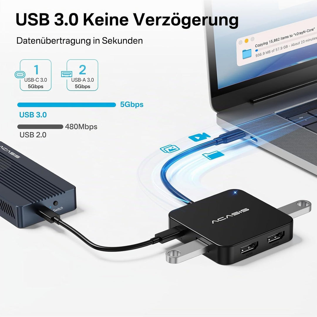 ACASIS USB-C Hub 10 Gbps, 6-in-1 Multiport Adapter mit 4K@60Hz HDMI, 100W PD, USB-A-3.2-Datenanschlu