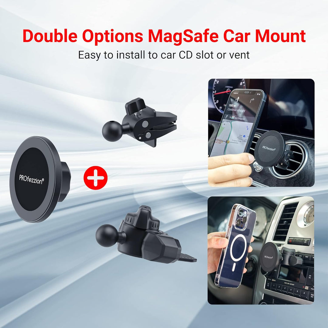 PROfezzion Handyhalterung Auto Magnet CD Schlitz & Lüftungsclip Kompatibel mit Mag-Safe für CD Schli