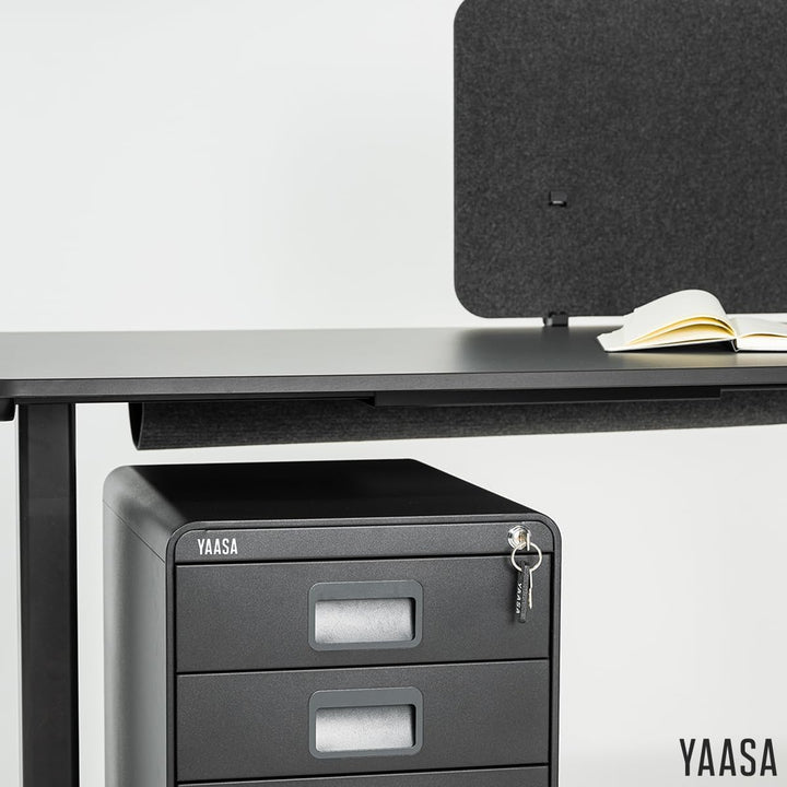 Yaasa File Cabinet Curved Standard Schwarz - Rollcontainer aus Stahl, Aktenschrank mit 3 verschliess