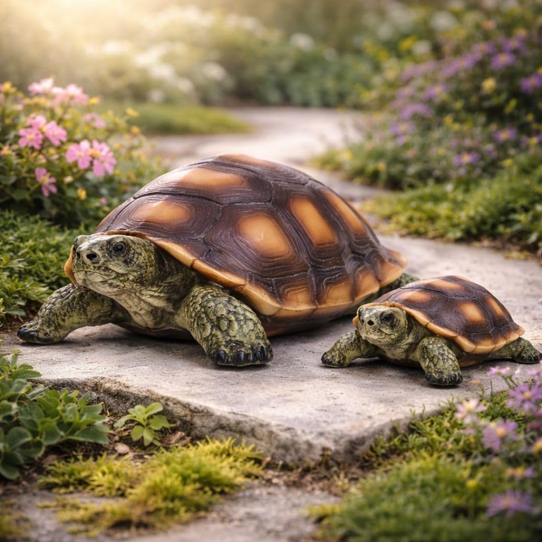 Gartenfigur Schildkröte Klein – Gartendeko aus Polyresin für Garten, Terasse und Balkon – frostbestä