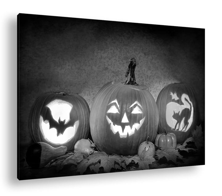 Halloween steht vor der Tür Format: 80x60 als Leinwand, Effekt: Schwarz&Weiss, Motiv fertig gerahmt