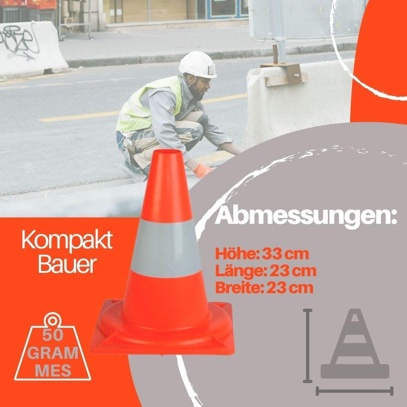 20 Stück Verkehrskegel Reflektierend orangefarbener - Warnkegel HDPE - 33 cm hoch