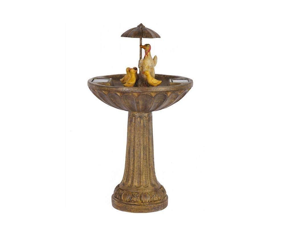 Solar-Springbrunnen mit Entenfamilie und Regenschirm, bronzefarben