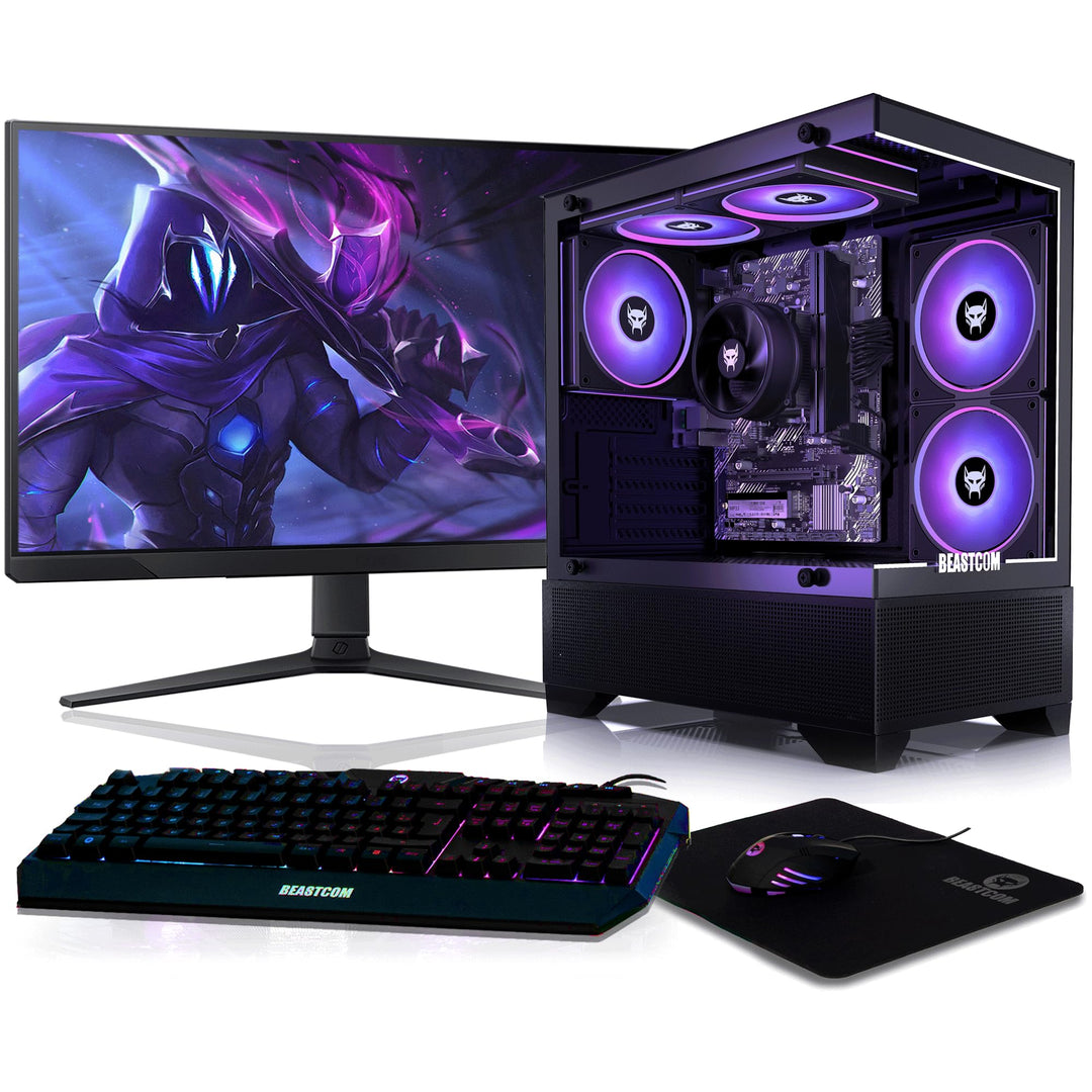 BEASTCOM Q3 Essential Gaming, Komplett Set PC, AMD Ryzen 5 6X 4,20GHz 12 Threads, 4K Vega Radeon Gra