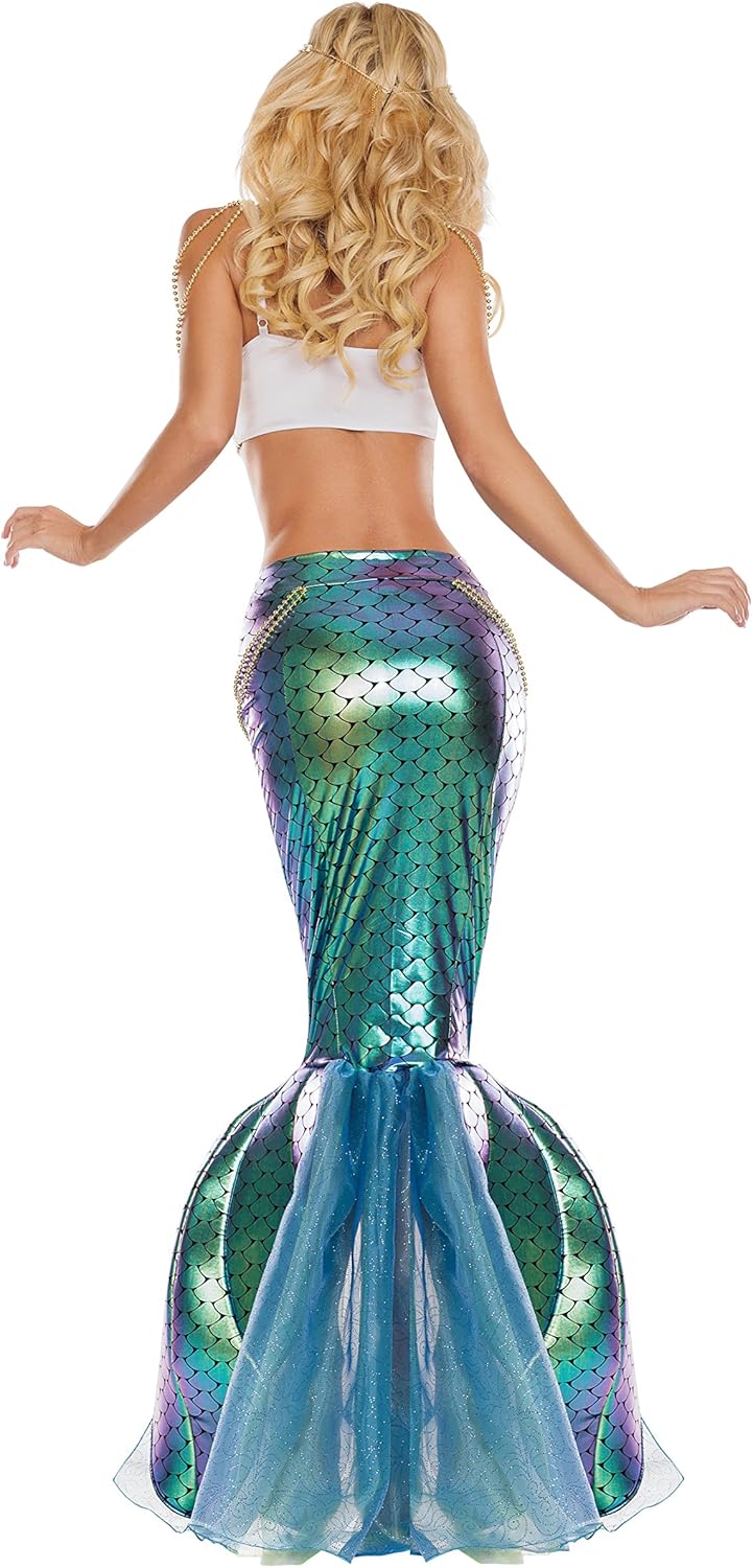 Party King Under The Sea Mermaid Women's Fancy Dress Costume Large L Türkis/Weiss, L T&#xFC;rkis/Wei
