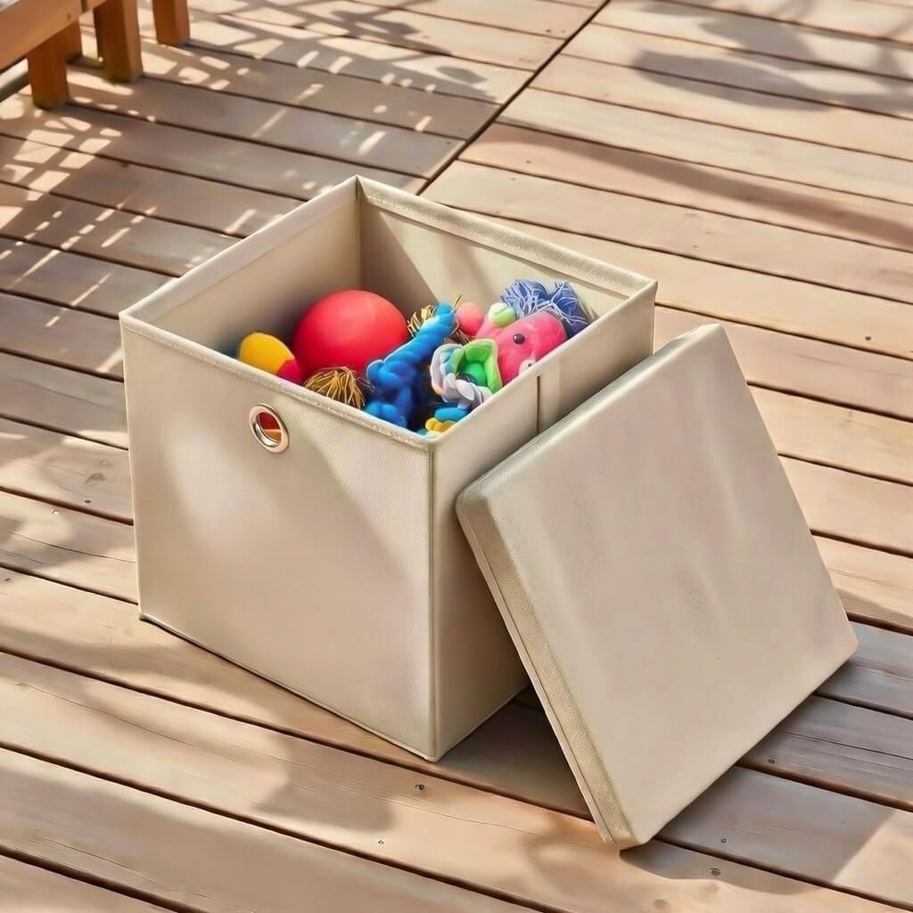 StickandShine 4er Set Creme Faltbox 32 x 32 x 32 cm Aufbewahrungsbox faltbar mit Deckel, Creme