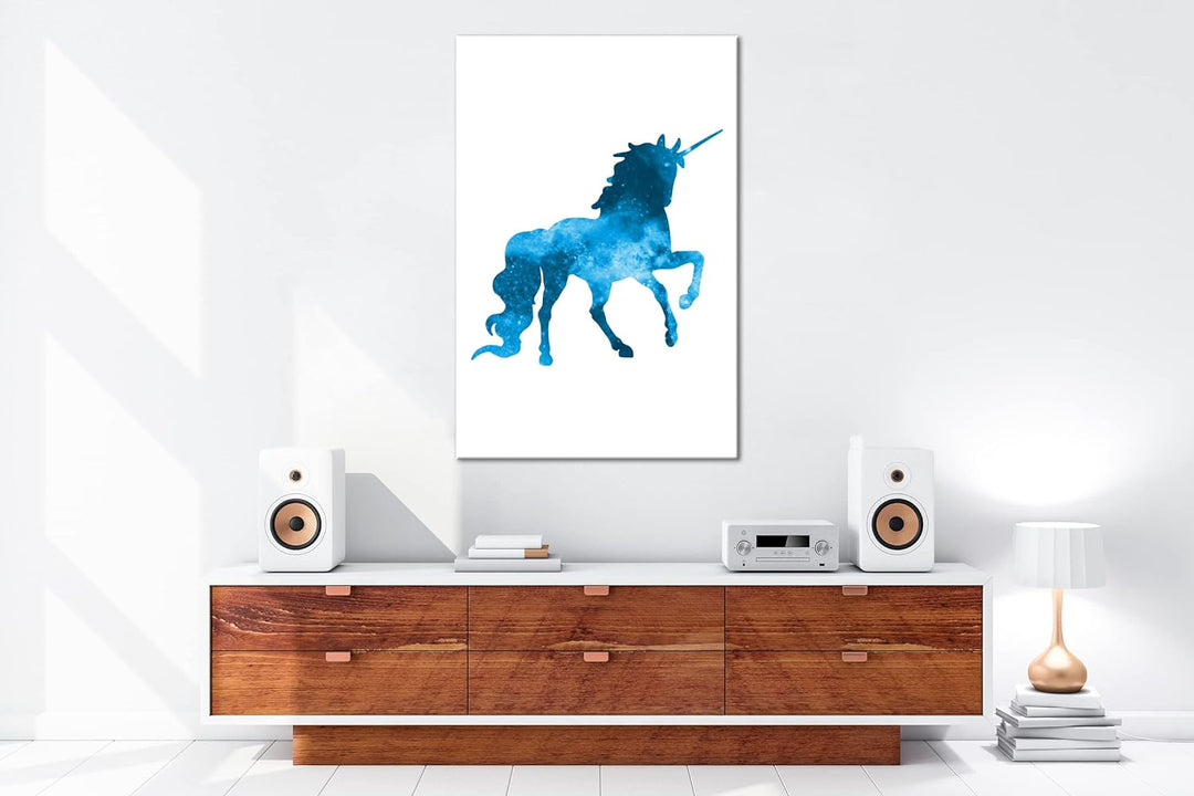 deyoli Galaxie-Einhorn Format: 80x60 Effekt: Monocrome Blau als Leinwandbild, Motiv fertig gerahmt a