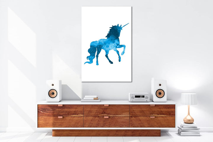 deyoli Galaxie-Einhorn Format: 80x60 Effekt: Monocrome Blau als Leinwandbild, Motiv fertig gerahmt a