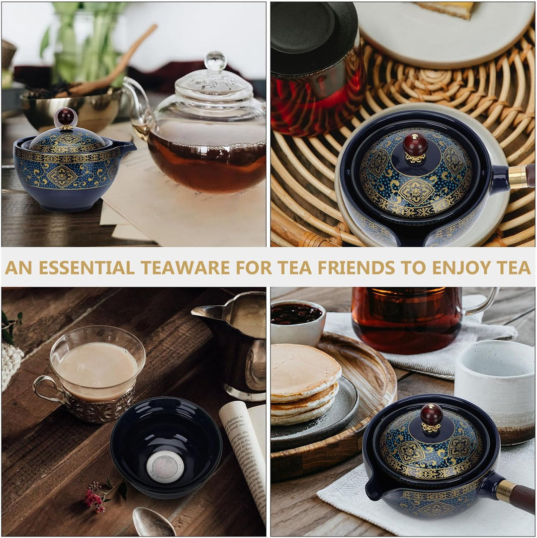 YARNOW Keramik Teekanne Japanische Kyusu Teekanne mit Holzgriff Teesieb Einhand Teekanne Retro Teeke