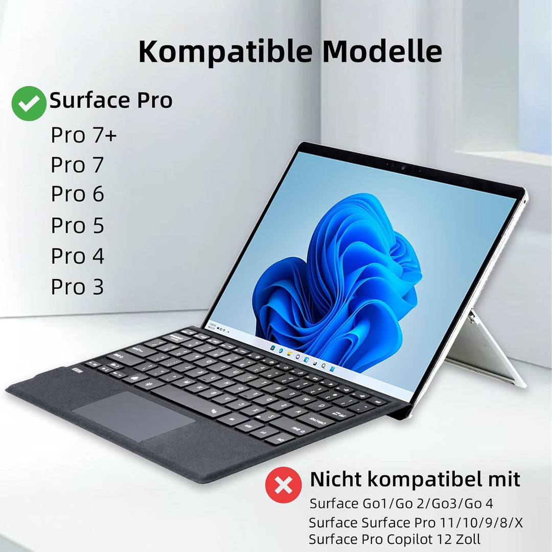 Deutsche QWERTZ Layout Tastatur für Microsoft Surface Pro 7+/7/6/5/4/3, 12.3 Zoll - Ultraflaches, Bl