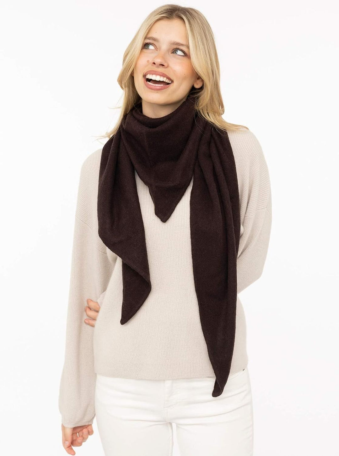 Zwillingsherz Damen Dreieckstuch Uni aus 100% Kaschmir Winter-Schal (1er Pack) Einheitsgrösse Dunkel