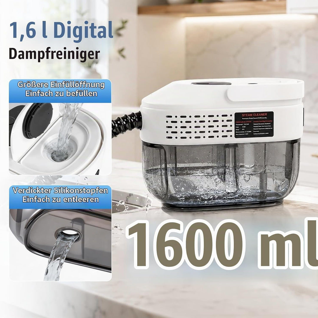 RUIZHI Dampfreiniger Handgerät mit 18 Zubehör, 1.6L Steam Cleaner, Dampfdruck 3Bar, Aufheizzeit 10s,