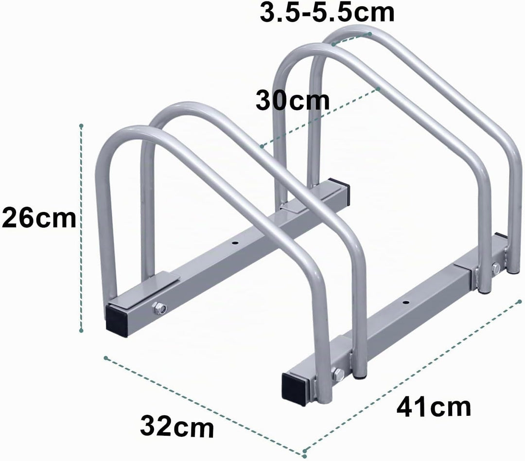 Jaxguom Fahrradständer Boden für 2 Fahrräder, 30cm Radabstand 35-55mm Reifenbreite rostfreier Stahl