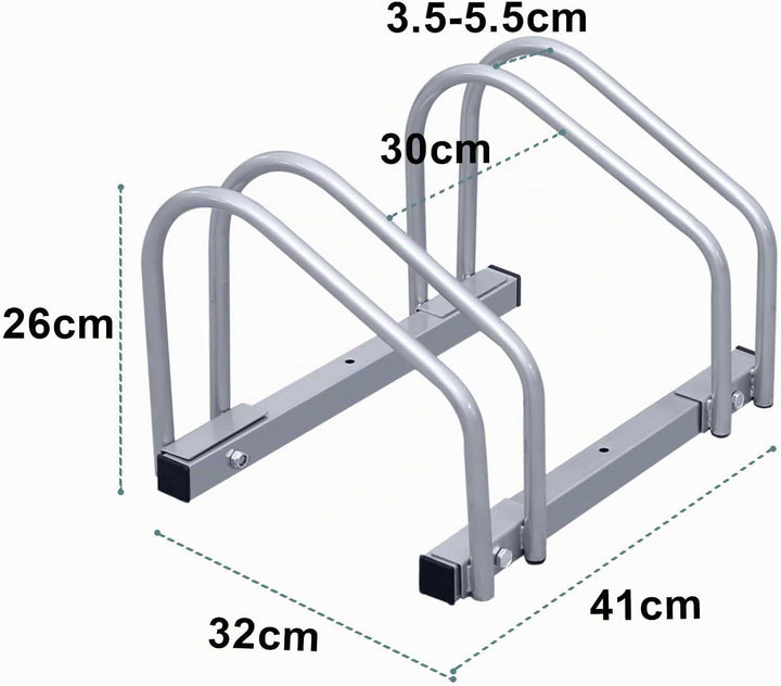 Jaxguom Fahrradständer Boden für 2 Fahrräder, 30cm Radabstand 35-55mm Reifenbreite rostfreier Stahl