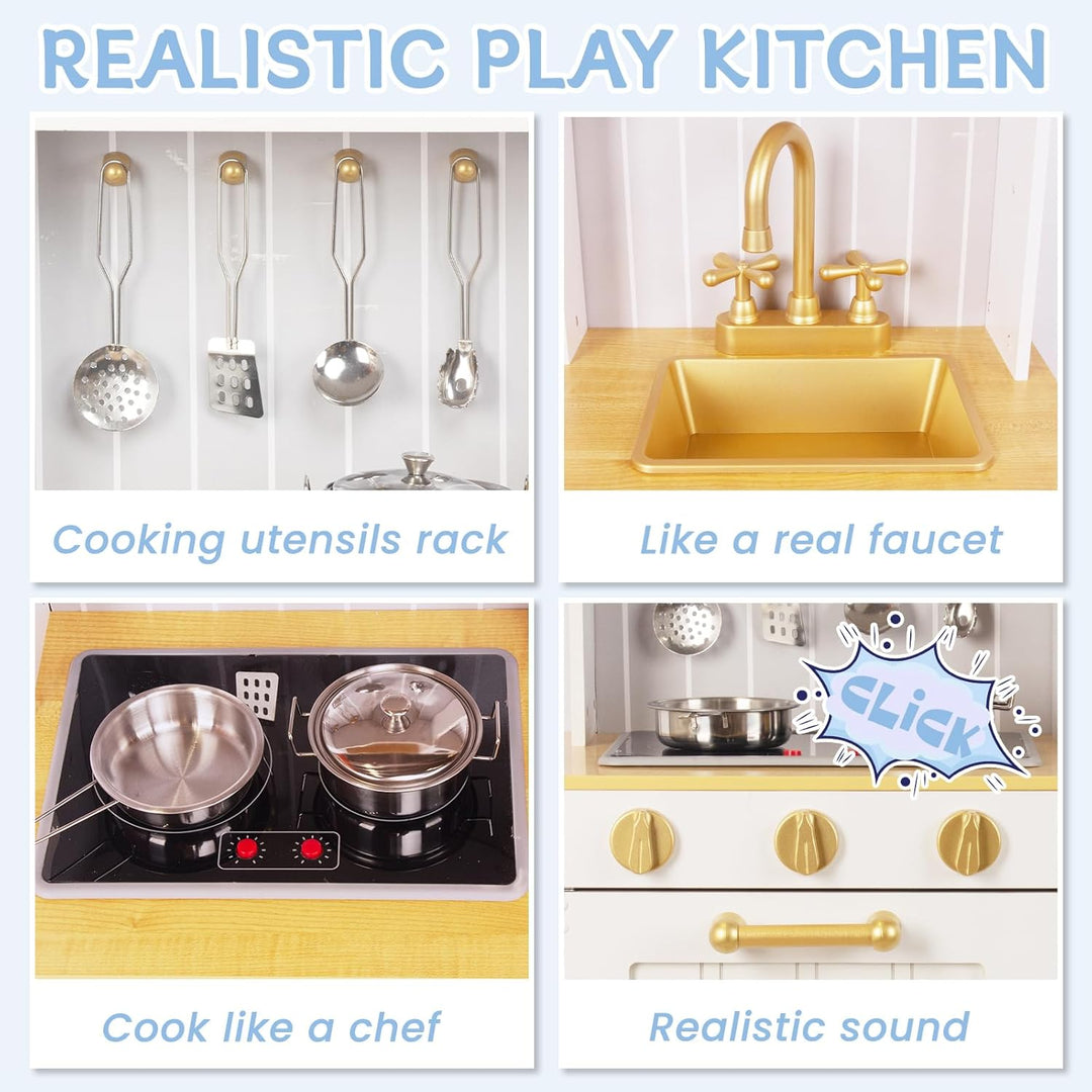 Rosa Hölzerne Kinderküche, Kinderspielküche mit Spüle Herd Backofen, Holzküche Spielzeugküche, Spiel