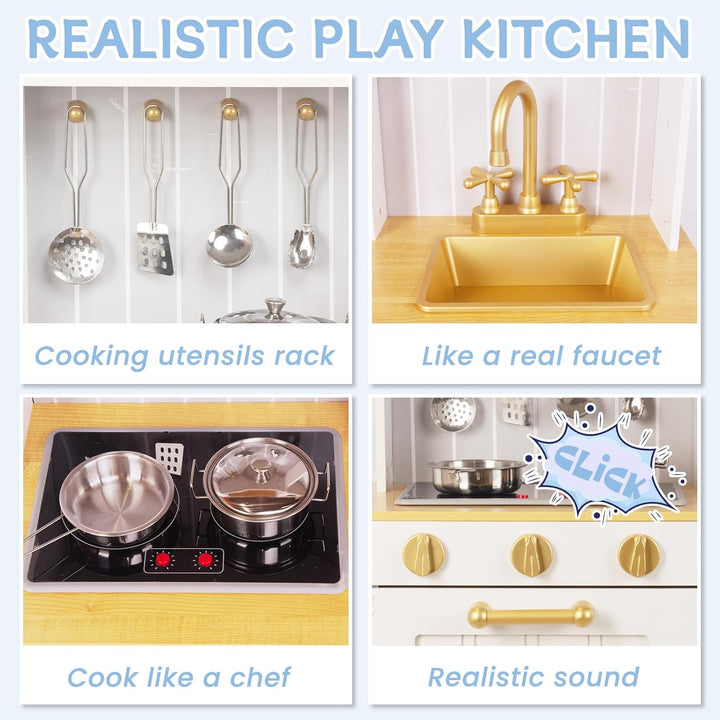 Rosa Hölzerne Kinderküche, Kinderspielküche mit Spüle Herd Backofen, Holzküche Spielzeugküche, Spiel