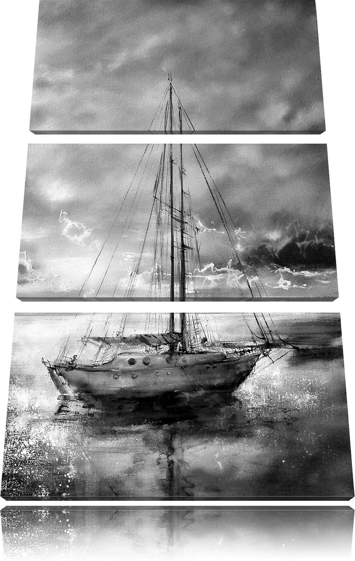 Pixxprint Schönes Gemälde eines Bootes als Leinwandbild/Grösse: 3 Teilig (120x80) cm/Wandbild/Kunstd