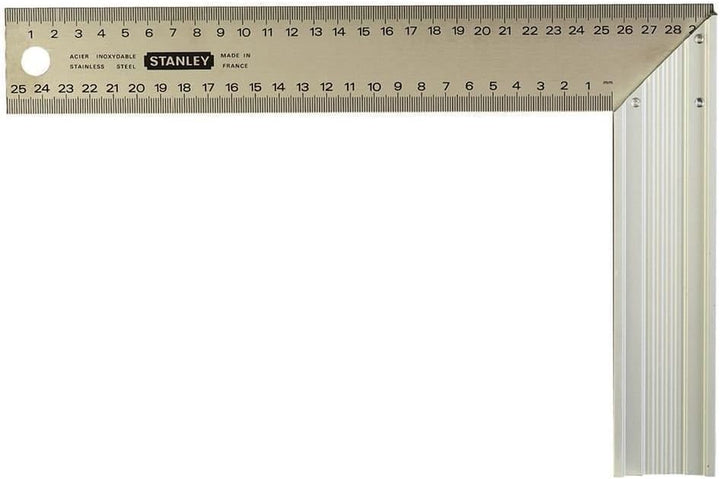 Stanley Schreinerwinkel (300 mm Breite, 200 mm Länge, gerippter Aluminiumgriff, Edelstahlblatt, 45°