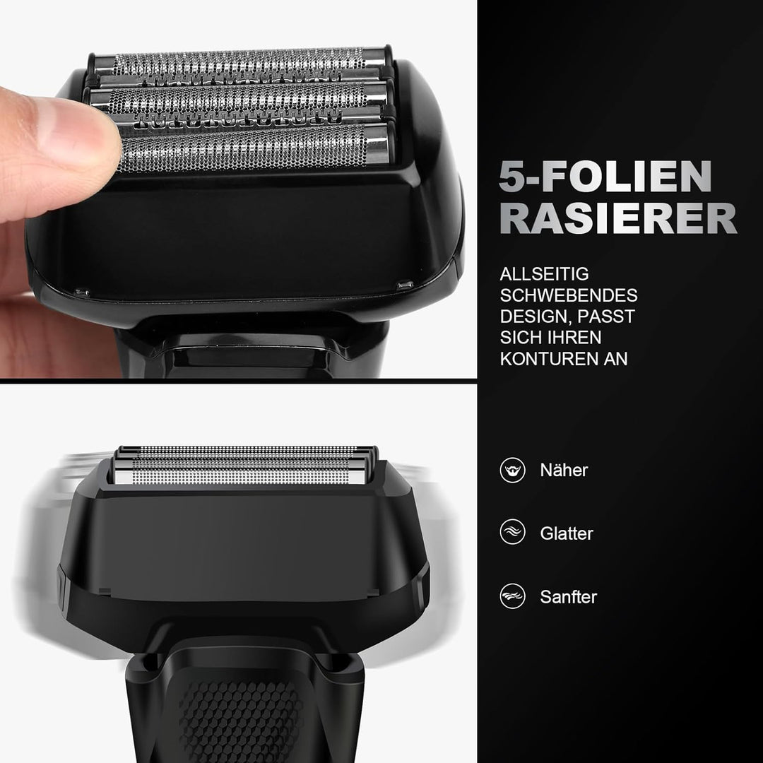 KSDEN 2408 Herrenrasierer,90 MIN Betriebszeit，Elektrorasierer，5-fach Schneidsystem， LED-Display，Schw