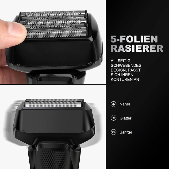 KSDEN 2408 Herrenrasierer,90 MIN Betriebszeit，Elektrorasierer，5-fach Schneidsystem， LED-Display，Schw