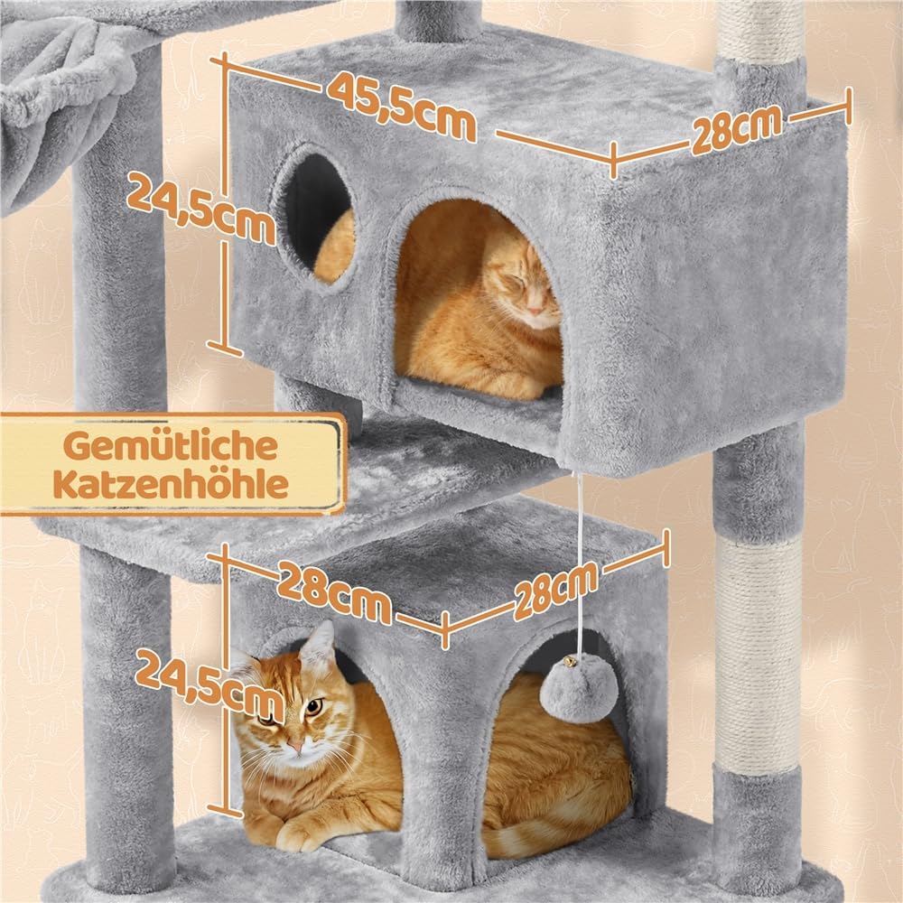 Yaheetech 145 cm Kratzbaum gross Katzenbaum mit Kratzbrett &amp; Korb hellgrau | FSC-zertifizierte Spanp