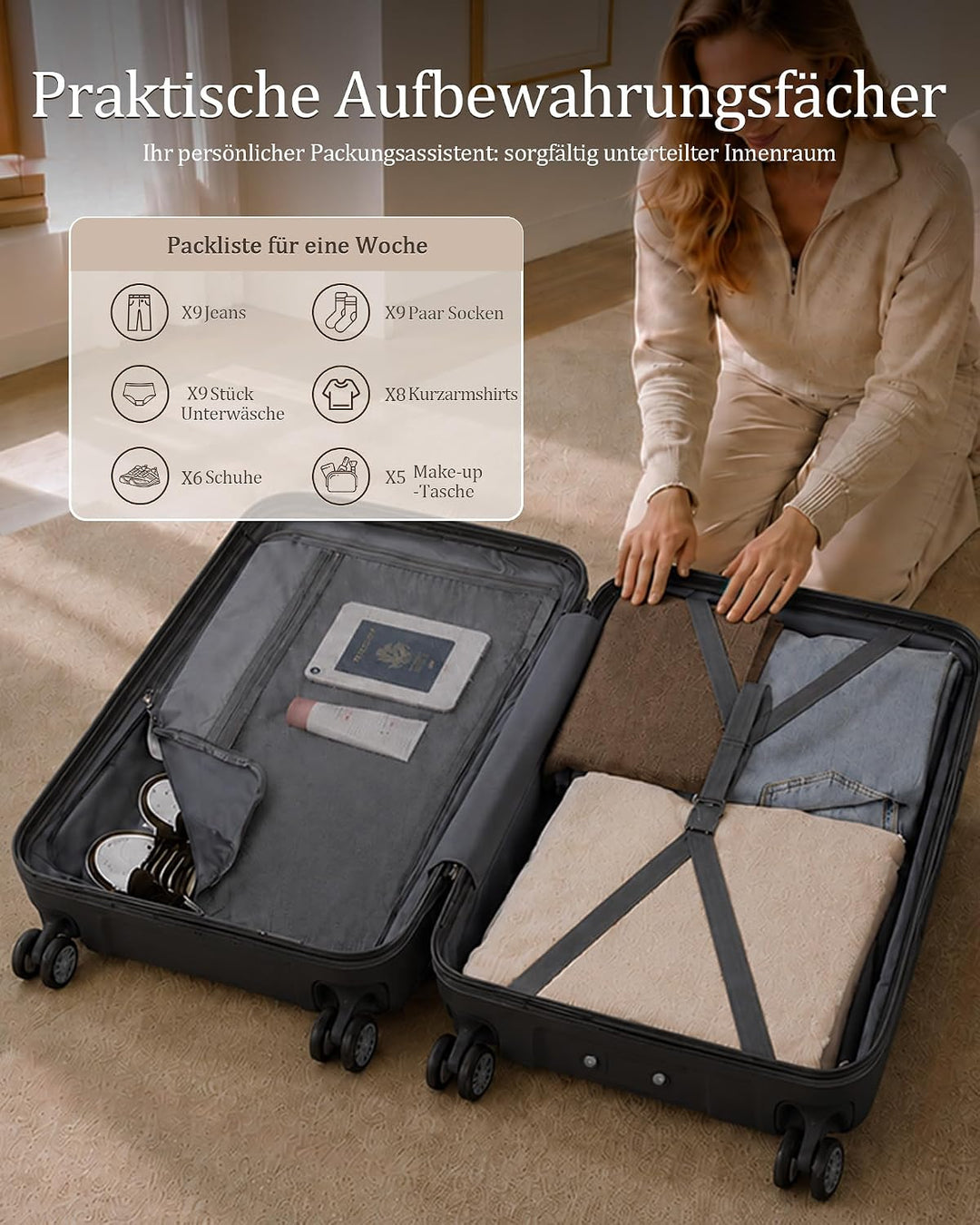KONO Koffer Gross Leicht Hartschalenkoffer Trolley Reisekoffer mit 4 Rollen und TSA Schloss, 76x50x3