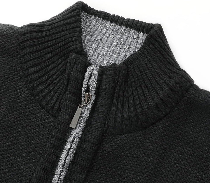 Sliktaa Herren Strickjacke Reissverschluss Cardigan Stehkragen Grobstrick Fleecejacke Warm Sweater J