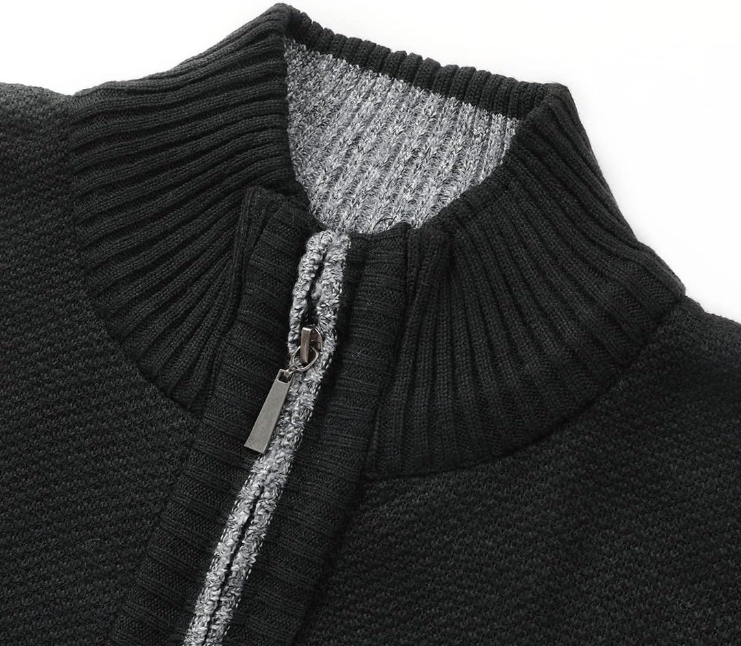 Sliktaa Herren Strickjacke Reissverschluss Cardigan Stehkragen Grobstrick Fleecejacke Warm Sweater J