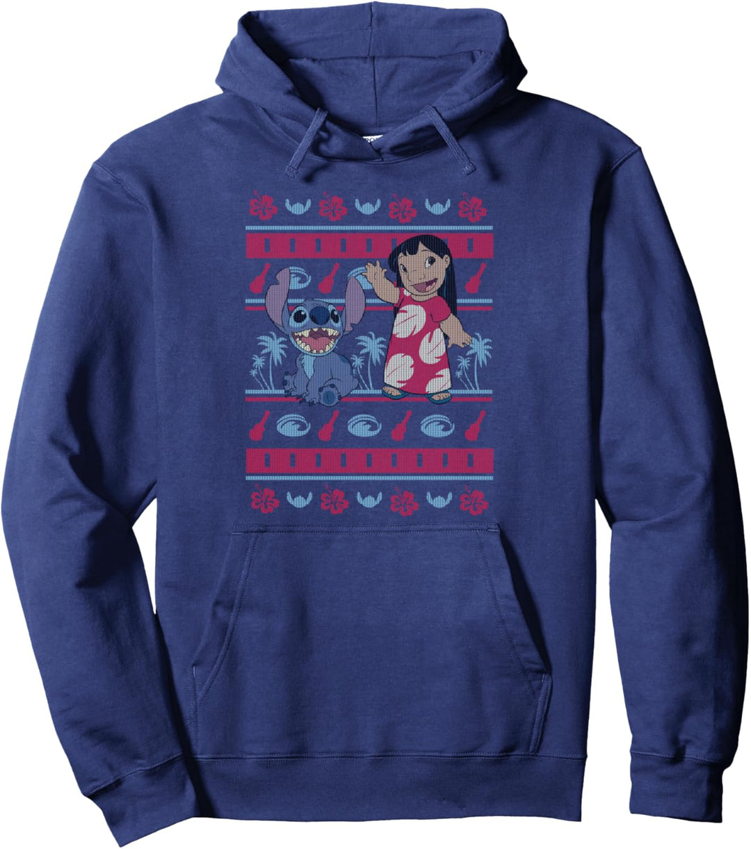 Disney Lilo & Stitch Christmas Hawaiian Print Sweater Style Pullover Hoodie