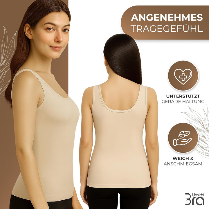 3er Pack Shape Damen Unterhemden Longshirt | Basic Wohlfühl Mikrofaser Damen Top ohne Bügel | Bauchw