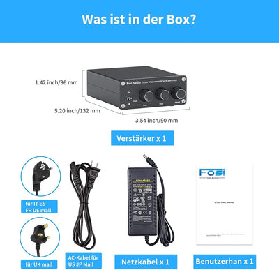 Fosi Audio TB10A 2 Kanal Stereo Audio Verstärker Empfänger Mini Hi-Fi Class D Vollverstärker 2.0CH f