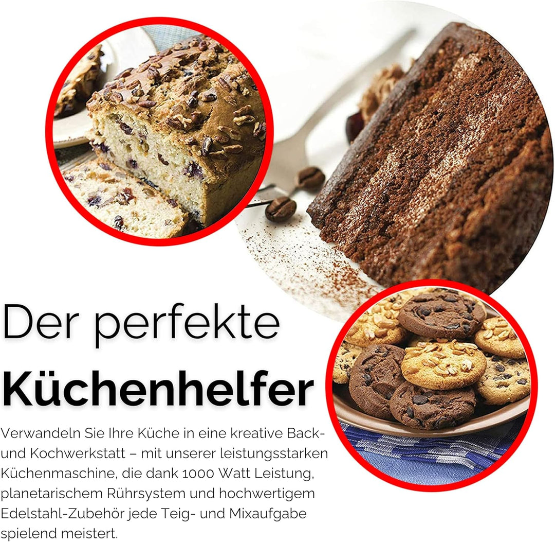 Elektrische Küchenmaschine Rührgeräte & Mixer Knetmaschine zum Backen Teigmaschine Schneebesen Rühr-