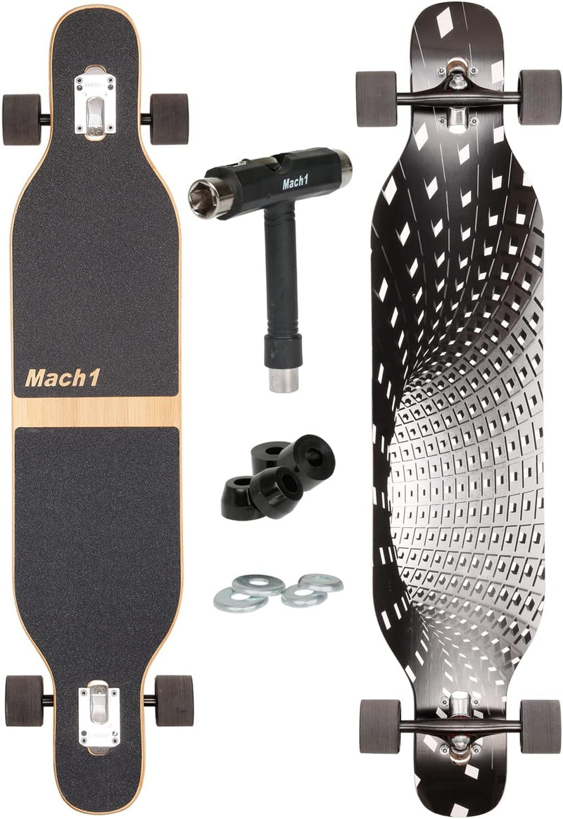 FunTomia Longboard mit 3 Flex Stufen Drop Through Cruiser Komplettboard Mach1 Speed Kugellager T-Too