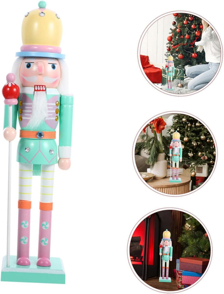 Weihnachtlicher Nussknacker Holzfigur in Pastellfarben Handgefertigte Weihnachtsdekoration für Tisch