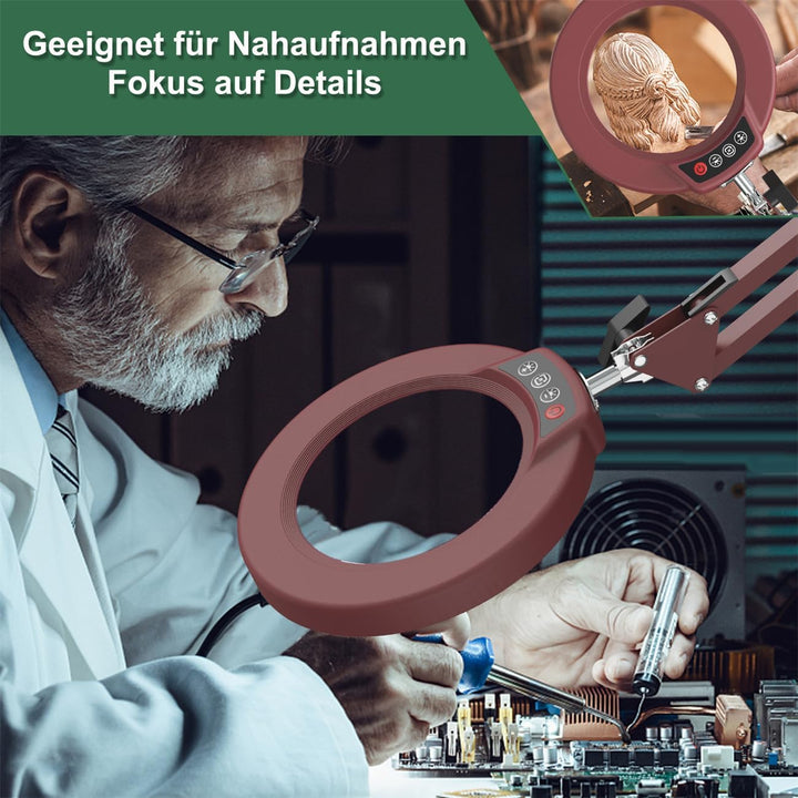 10X Lupe mit Licht und Ständer, Echter Glaslinse 2-in-1 Lupenlampe und Klemme, LED Beleuchtete Lupe