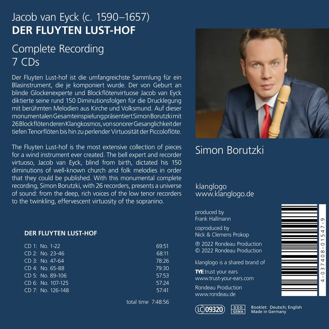 Jacob Van Eyck: der Fluyten Lust-Hof, Audio-CD