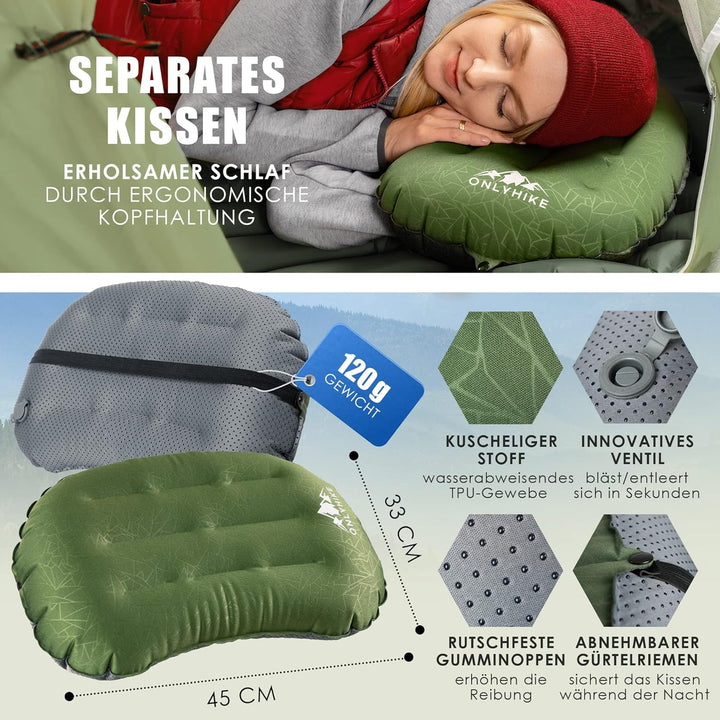 Isomatte Ultraleicht [gratis Camping Kissen] I Outdoor Camping Matratze I rutschfeste Matte mit Schl