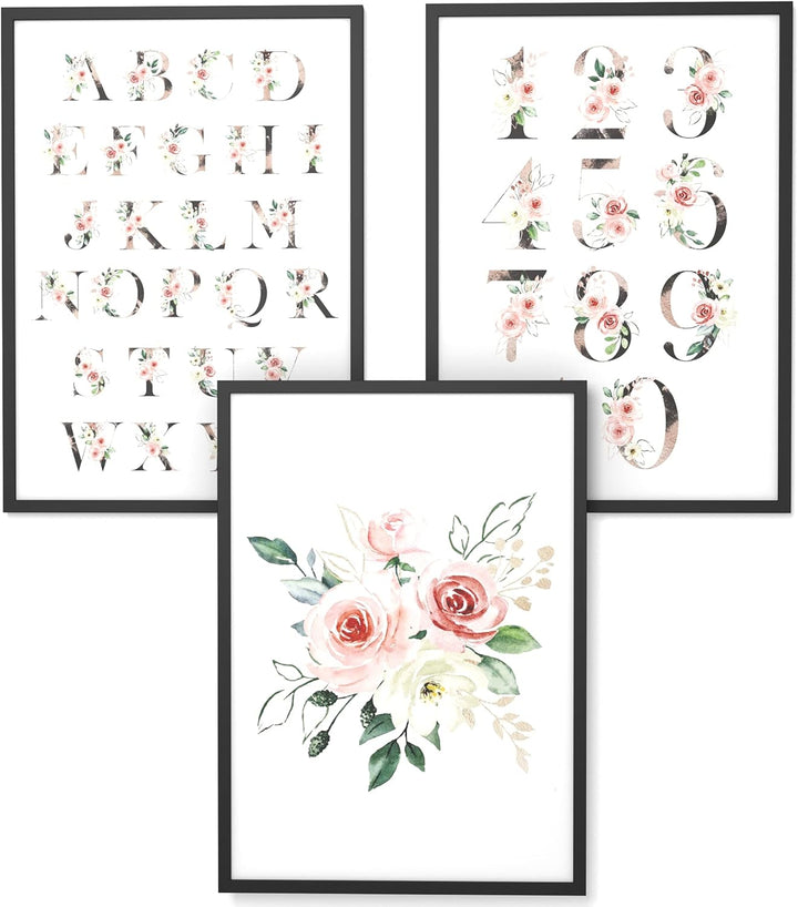 Papierschmiede® Kinderbilder 3er Set Lernposter, A4 gerahmt in Holzrahmen (schwarz), Geschenk für Mä