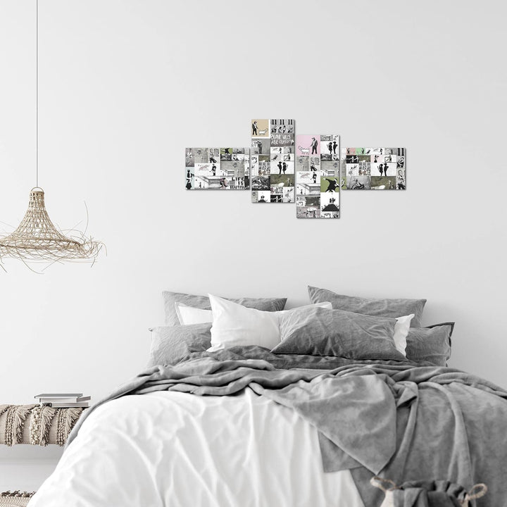 Runa Art Bild Modern Collage Banksy - Made in Germany - Wandbilder Street Art Grau 4 Teilig 302742b