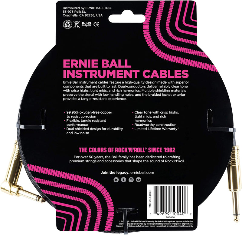 Ernie Ball Instrumentenkabel geflochten, gerade/gewinkelt, 5,49 m, Schwarz Neon-Pink 5,5 m Gerade/Ge